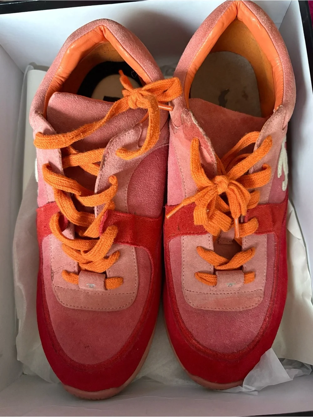 CHANEL Pink and Rose Suede Low-Top Sneakers